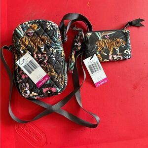 Vera Bradley Black Crossbody Bag with Safari Print